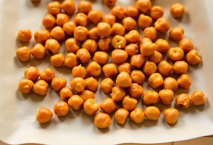 Crispy Spicy Baked Chickpeas Spread Across Baking Paper